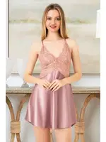 Saten Pudra Dantel İşlemeli Gecelik Miss Laris 2084 Pudra