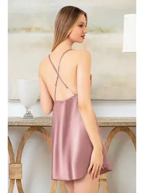 Miss Laris Saten Pudra Dantel İşlemeli Gecelik Miss Laris 2084 - Alternatif Görünüm