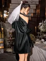 Saten Siyah Dantelli Gecelik Sabahlık Takım Pink Night 1542 Siyah farklı açı