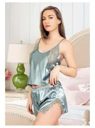 Miss Laris Saten Şortlu Takım Su Yeşili Miss Laris 3085