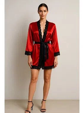 Venlisa Saten ve Dantel Detaylı Sabahlık Takımı Venlisa V2600