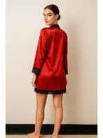 Saten ve Dantel Detaylı Sabahlık Takımı Venlisa V2600 Kırmızı farklı açı