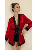 Saten ve Dantel Detaylı Sabahlık Takımı Venlisa V2600 Kırmızı görsel 4