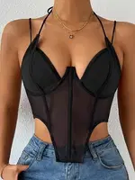 Balenli İnce Askılı Erotik Kadın Body SHE 2003 Siyah görsel 4