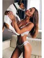 Dantelli Beyaz Erotik Kadın Sütyen Takım SHE 2044 Beyaz görsel 4