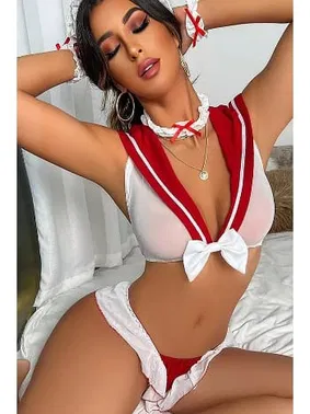 SHE kırmızı Beyaz Denizci Erotik Kostüm SHE 2136