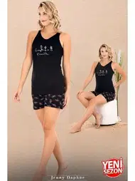 Lady Sıfır Kollu Desenli Viskon Kumaş Şortlu Kadın Pijama Takımı Lady 7733