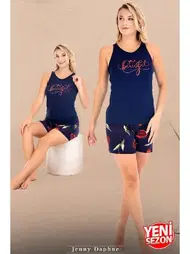 Lady Sıfır Kollu Viskon Çiçek Desenli Şortlu Pijama Takımı Lady 7728 