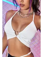 Şık Kalp Aksesuarlı Crop Büstiyer T-shirt Merry See AN1008 Beyaz Beyaz