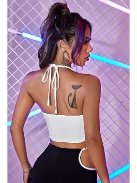 Merry See Şık Kalp Aksesuarlı Crop Büstiyer T-shirt Merry See AN1008 Beyaz - Alternatif Görünüm