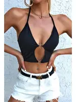 Şık Kalpli Aksesuarlı Crop Büstiyer T-shirt Merry See AN1009 Siyah Siyah