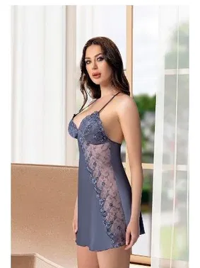 Pink Night Sırt Çapraz Askılı Transparan Dantelli Saten Gecelik Pink Night 3889