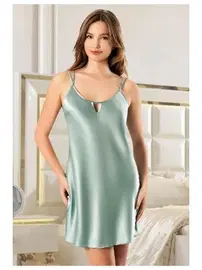 Miss Laris Sırt Dantel Dekolteli Kısa Çift Askılı Saten Gecelik Miss Laris 2111