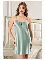 Sırt Dantel Dekolteli Kısa Çift Askılı Saten Gecelik Miss Laris 2111 Yeşil