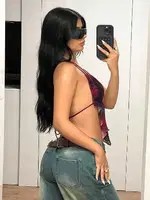 Sırt Dekolteli Boyundan Bağlamalı Desenli Tül Büstiyer Ruselin 5092 Kırmızı görsel 4