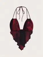 Sırt Dekolteli Boyundan Bağlamalı Desenli Tül Büstiyer Ruselin 5092 Kırmızı görsel 6