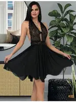 Sırt Dekolteli Boyundan Bağlamalı Kısa Gecelik İzabel F-3012 Siyah