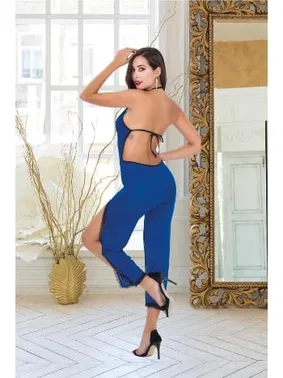 İzabel Sırt Dekolteli Yırtmaçlı Mavi Fantazi Kadın Tulum Gecelik İzabel 505 - Alternatif Görünüm