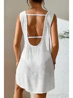 Sırt Dekolteli Yırtmaçlı Pareo Plaj Elbisesi Angelsin MS4381 Beyaz Beyaz farklı açı