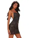Sırt Zincir Dekolteli Payetli Seksi Mini Kadın Elbise For Dreams 8614