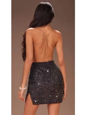 For Dreams Sırt Zincir Dekolteli Payetli Seksi Mini Kadın Elbise For Dreams 8614 - Alternatif Görünüm