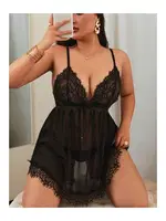 Sırtı Açık Boyundan Bağlamalı Fantazi Dantelli Gecelik NightLight 3802 Siyah