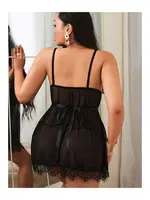 Sırtı Açık Boyundan Bağlamalı Fantazi Dantelli Gecelik NightLight 3802 Siyah detay görünüm