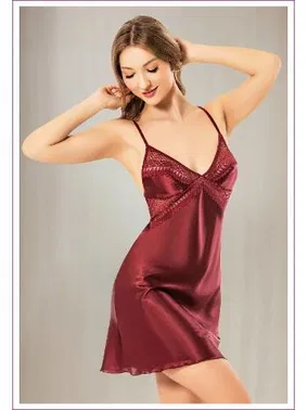 Miss Laris Sırtı Çapraz Askılı Bordo İnce Askılı Saten Gecelik Miss Laris 2142