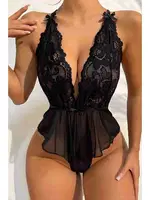 Sırtı Çapraz Askılı Dantel Fantazi Babydoll MissisX 605 Siyah detay görünüm