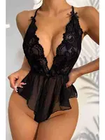 Sırtı Çapraz Askılı Dantel Fantazi Babydoll MissisX 605 Siyah farklı açı