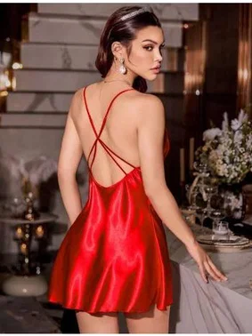 Real Passione Sırtı Çapraz Askılı Göğüs Dantelli Fantazi Saten Gecelik Real Passione 2118 - Alternatif Görünüm