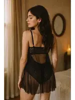 İnce Askılı Transparan Dantelli Tül Fantazi Babydoll Venlisa 2404 Görsel farklı açı