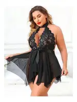 Siyah Büyük Beden Dantel Detaylı Fiyonklu Gecelik missisX 3075 Siyah detay görünüm