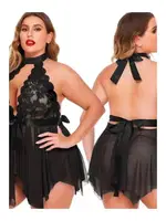 Siyah Büyük Beden Dantel Detaylı Fiyonklu Gecelik missisX 3075 Siyah farklı açı