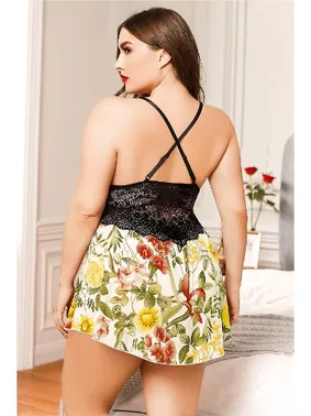 Pink Night Siyah Dantel Büstiyerli Çiçekli Fantazi Büyük Beden Gecelik Pink Night 6608 - Alternatif Görünüm