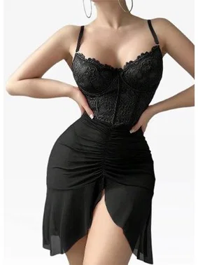 Real Passione Siyah Dantel Büstiyerli Transparan Fantezi Gecelik Real Passione 4078