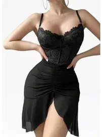 Real Passione Siyah Dantel Büstiyerli Transparan Fantezi Gecelik Real Passione 4078