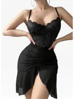 Siyah Dantel Büstiyerli Transparan Fantezi Gecelik Real Passione 4078 Siyah