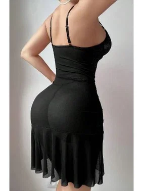 Real Passione Siyah Dantel Büstiyerli Transparan Fantezi Gecelik Real Passione 4078 - Alternatif Görünüm