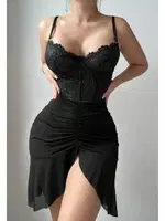 Siyah Dantel Büstiyerli Transparan Fantezi Gecelik Real Passione 4078 Siyah farklı açı