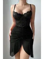 Siyah Dantel Büstiyerli Transparan Fantezi Gecelik Real Passione 4078 Siyah görsel 4