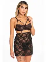 Siyah Dantel Detaylı Fantezi Gecelik Nathalie T-2023 Siyah