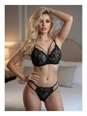 Sistina Yanları İpli Siyah Dantel Sütyen Takımı Sistina İ20