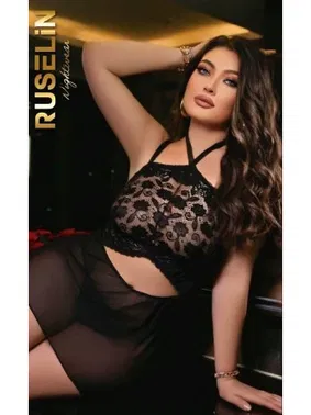 Ruselin Siyah Dantel Seksi Fantezi Tül Dantel Gecelik Ruselin 2200 - Alternatif Görünüm