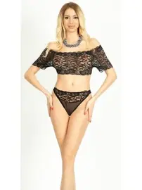 Loomerie Siyah Dantel Seksi Kadın Büstiyer Takım Loomerie 811