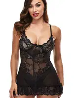 Siyah Dantel Tül Seksi Mini Gecelik SHE 2030 Siyah farklı açı