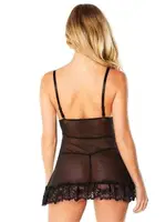 Siyah Dantel Tül Seksi Mini Gecelik SHE 2030 Siyah görsel 7