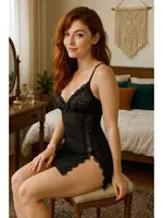 Transparan İnce Askılı Mini Yırtmaçlı Fantazi Gecelik Venlisa 2413 Görsel farklı açı