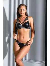 Gallipoli Siyah Deri Desteksiz Sütyen Ve Slip Külot Takım Gallipoli MGP31981