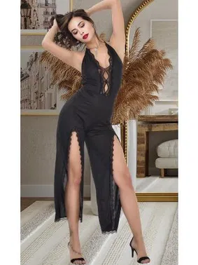 İzabel Siyah Fantezi Dantel Detaylı Seksi Tulum İzabel TLM-501